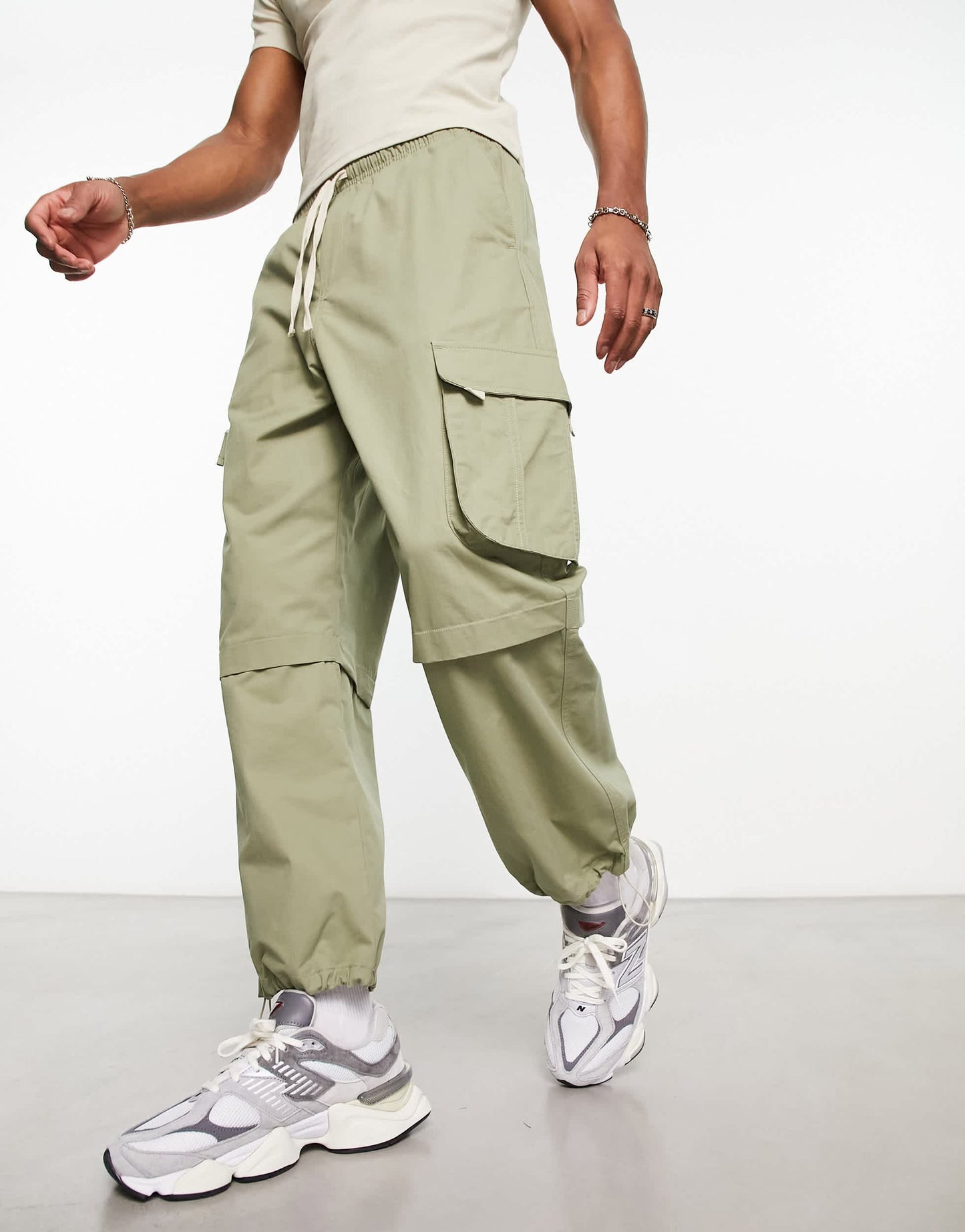 Bershka parachute pocket cargo trouser in khaki