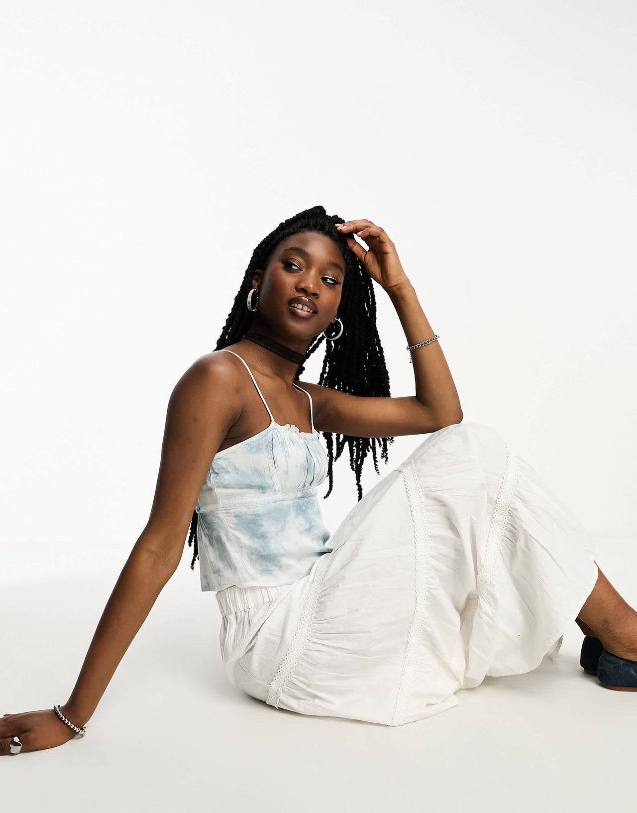 COLLUSION tie dye lace trim cami in multi