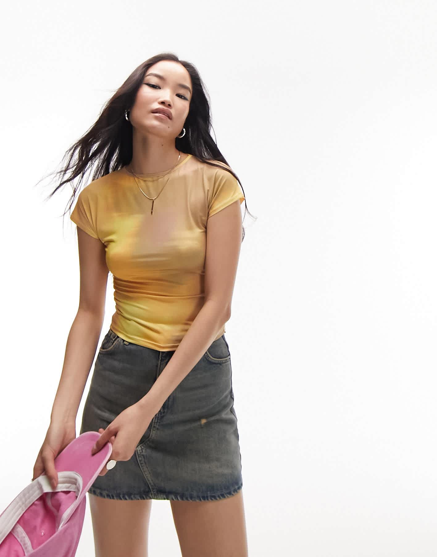 Topshop abstract print cap sleeve top in multi