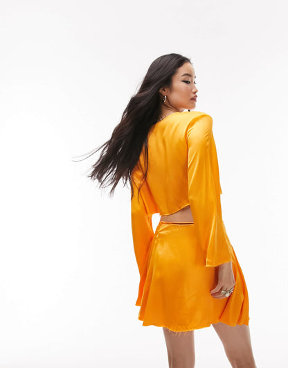 Topshop co-ord raw edge button through blouse in orange