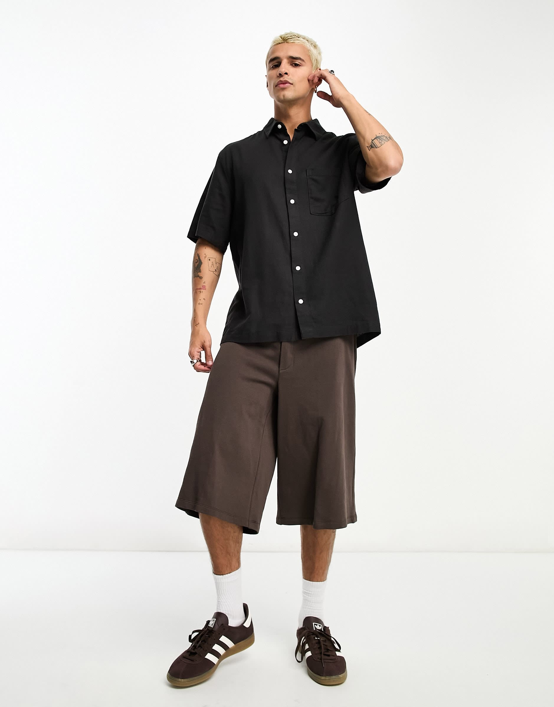 Weekday Relaxed linen short sleeve shirt in black