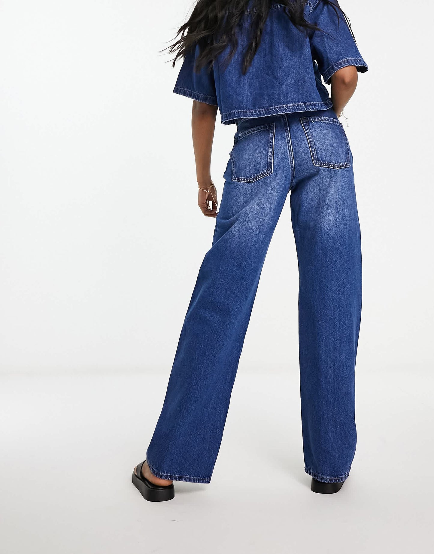 River Island 90s straight mid rise jean in medium denim