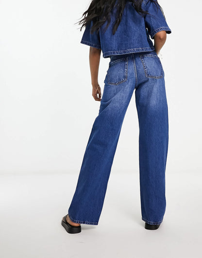 River Island 90s straight mid rise jean in medium denim