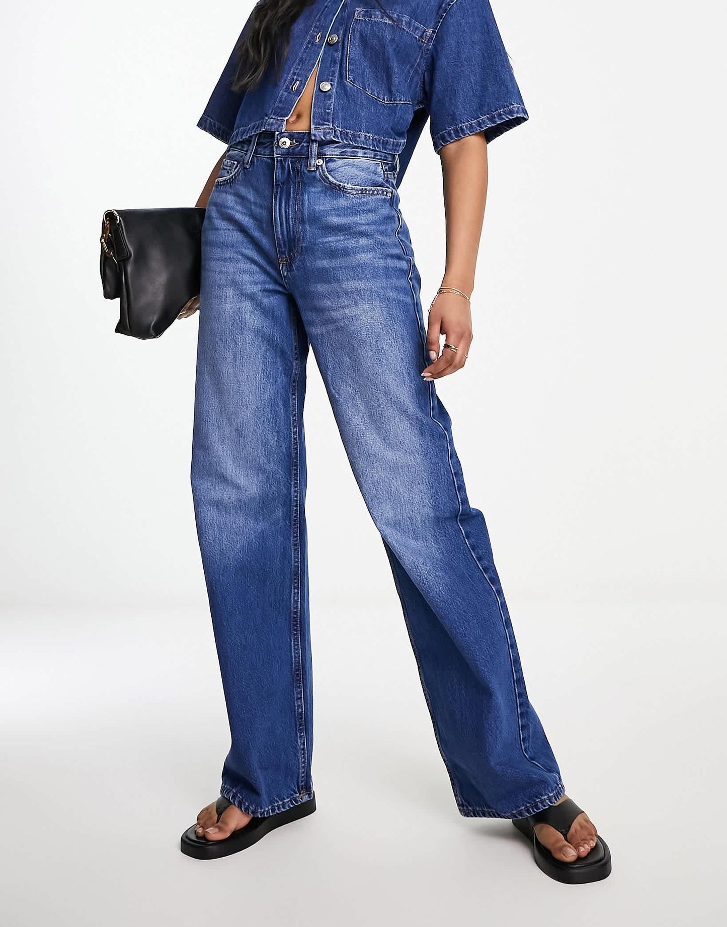 River Island 90s straight mid rise jean in medium denim