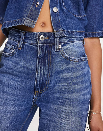 River Island 90s straight mid rise jean in medium denim