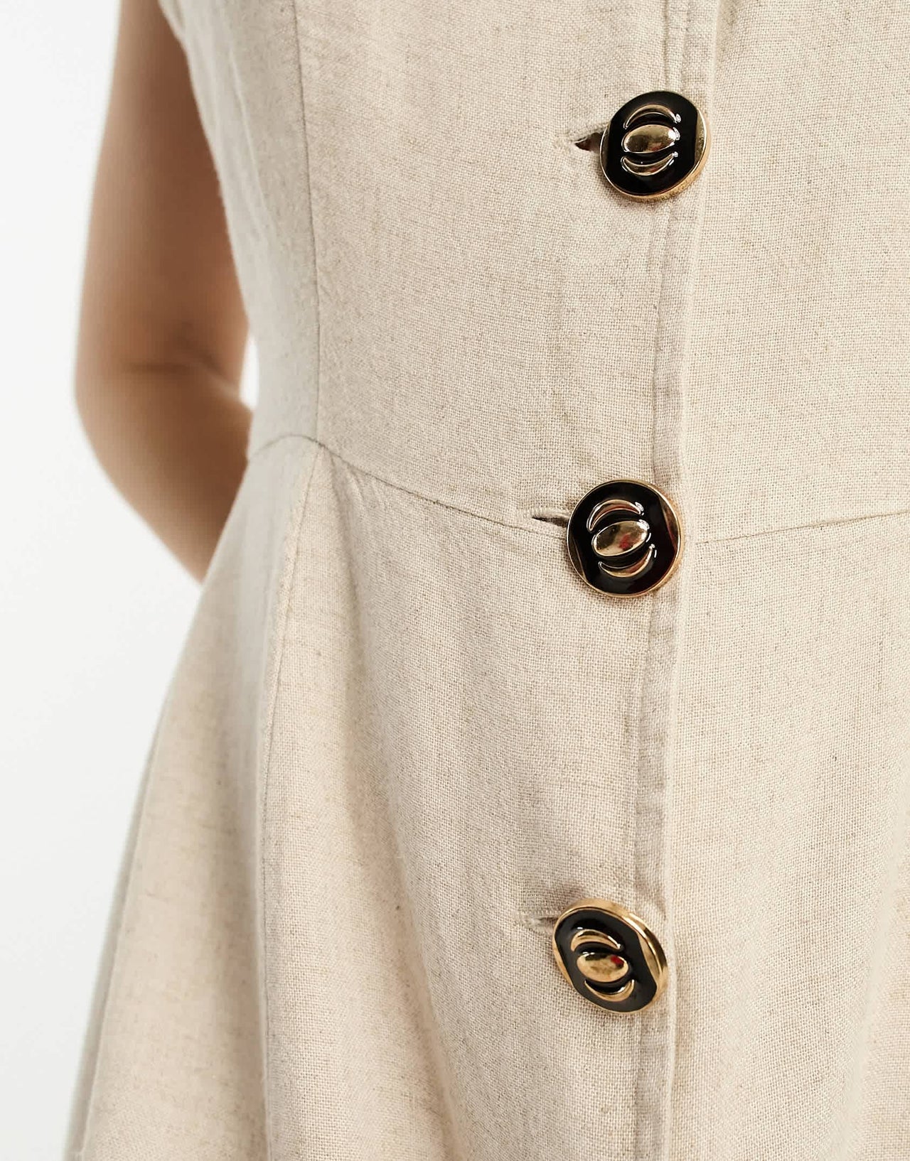 River Island Petite mini dress with button detail in beige linen
