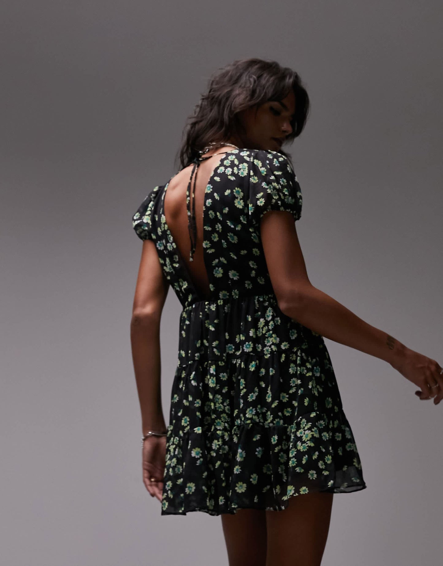 Topshop tiered chuck on mini dress in ditsy print