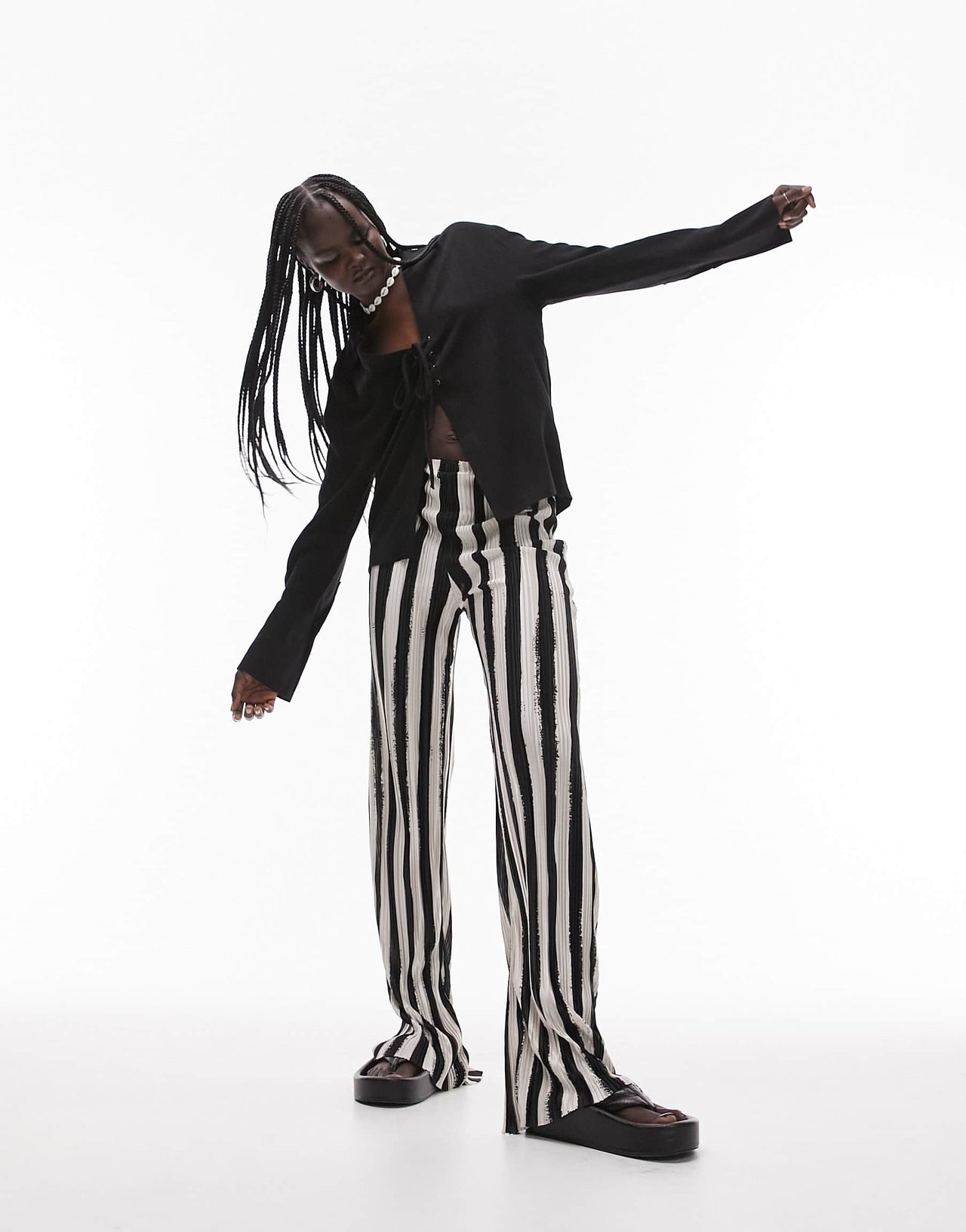 Topshop co-ord long sleeve tie up top in black