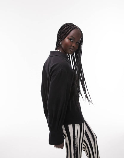 Topshop co-ord long sleeve tie up top in black