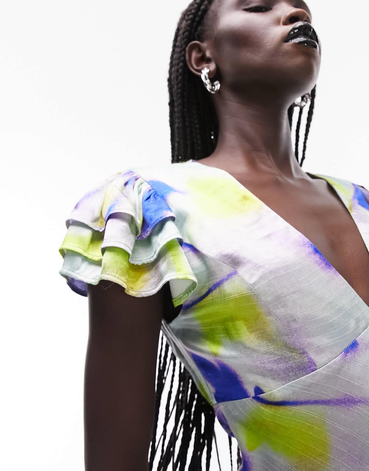 Topshop angel sleeve tie back midi dress in floral print