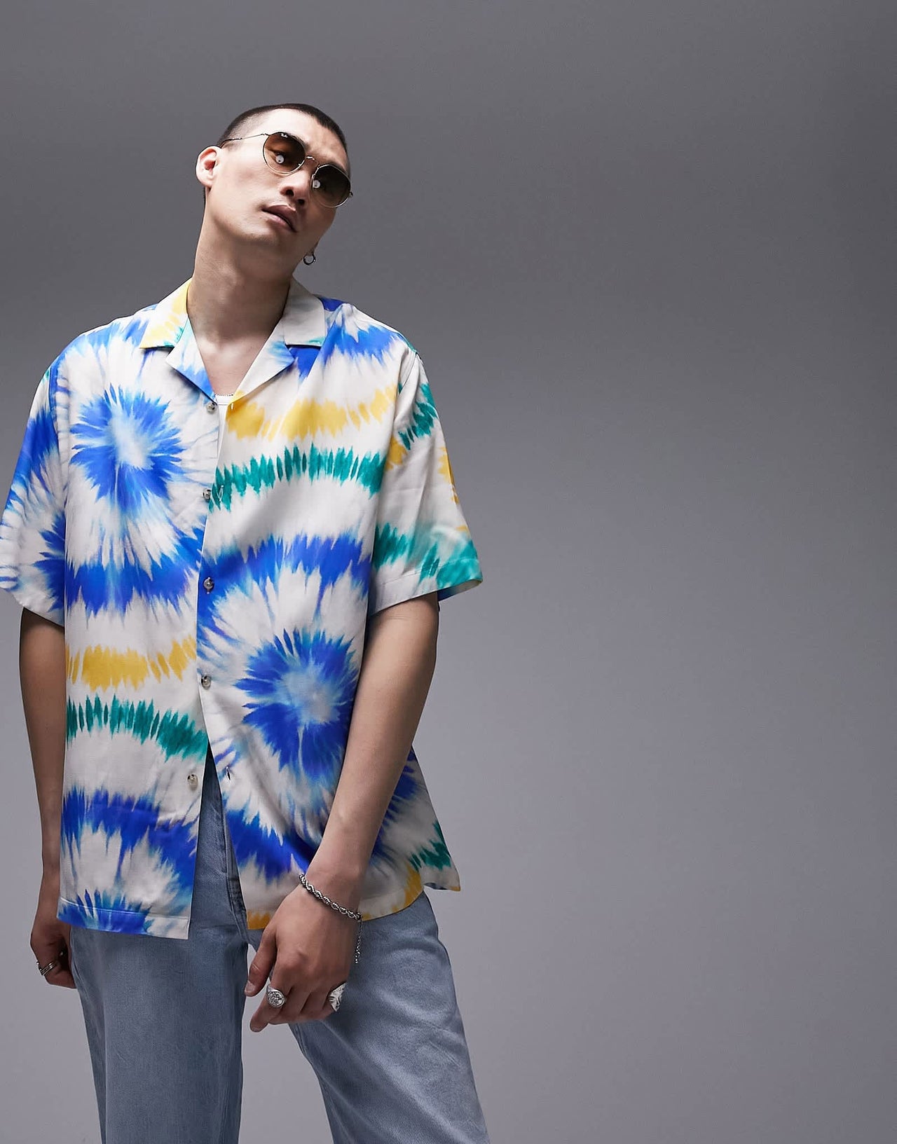 Topman short sleeve regular fit revere tie dye shirt in multi