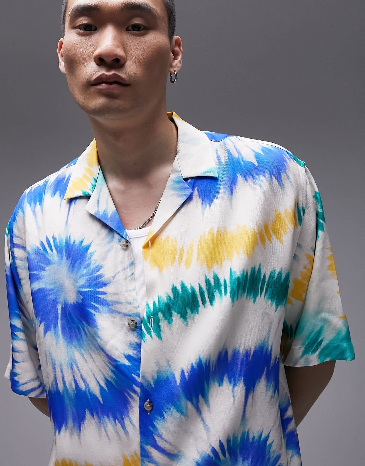 Topman short sleeve regular fit revere tie dye shirt in multi