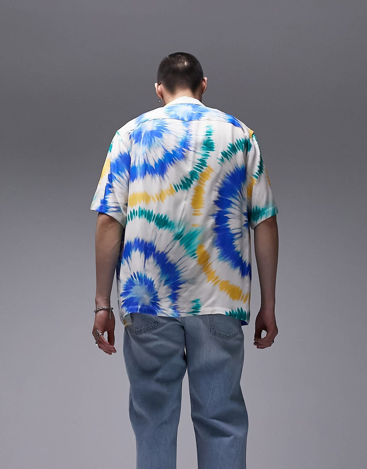Topman short sleeve regular fit revere tie dye shirt in multi