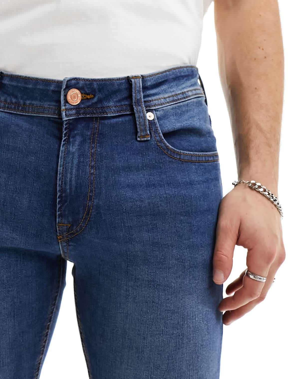 Jack & Jones Liam skinny jeans in mid blue