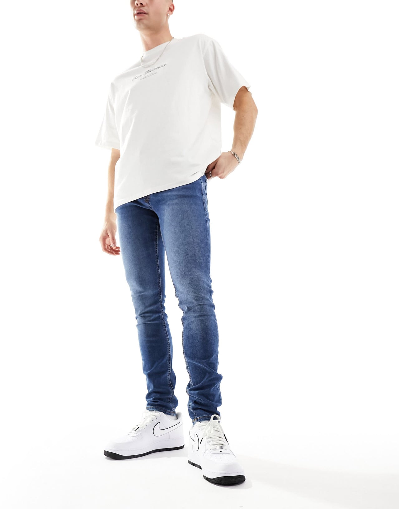 Jack & Jones Liam skinny jeans in mid blue