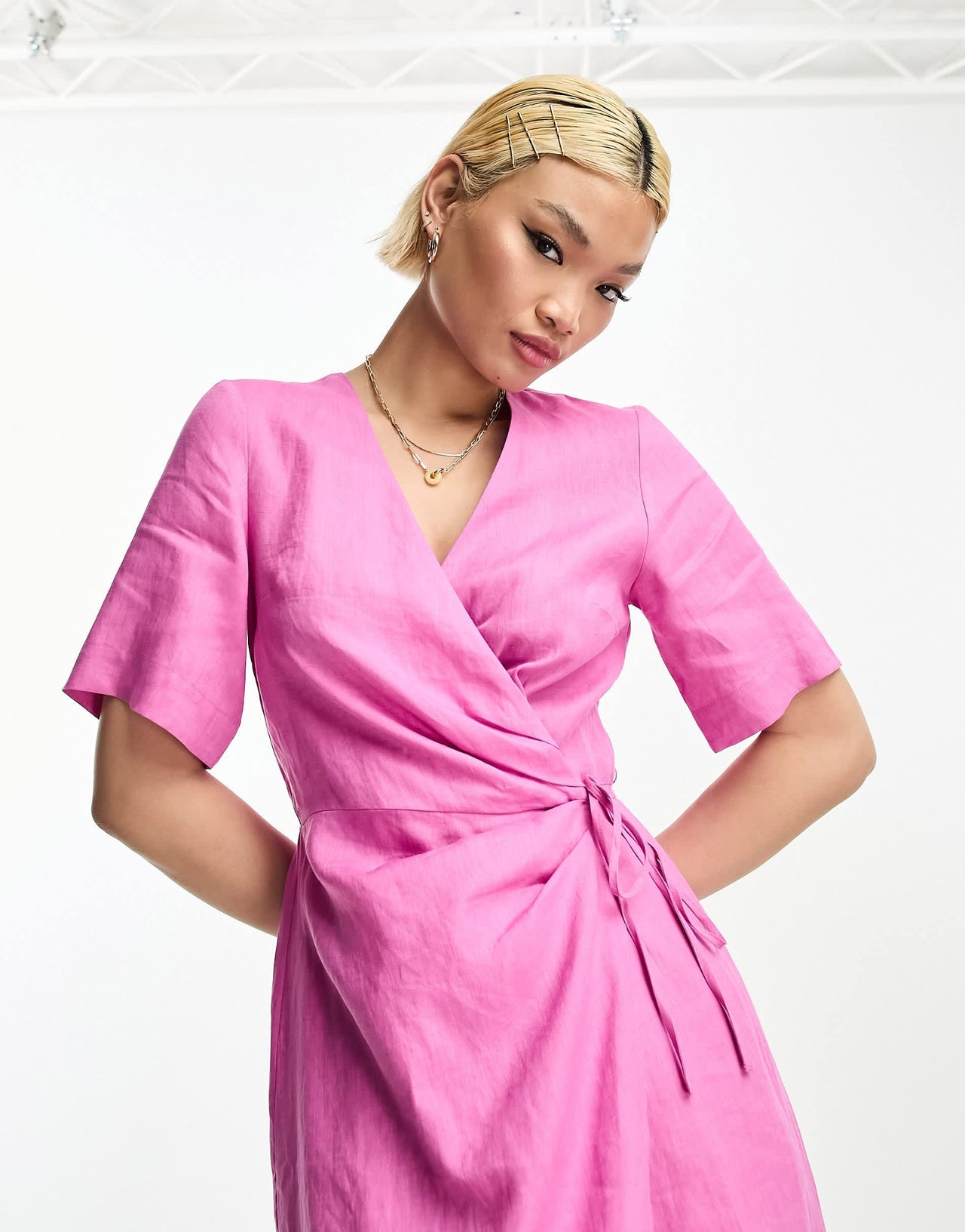 & Other Stories linen wrap mini dress in pink