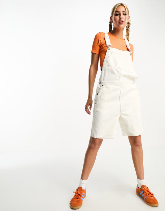 Weekday Dusty dungaree shorts in ivory