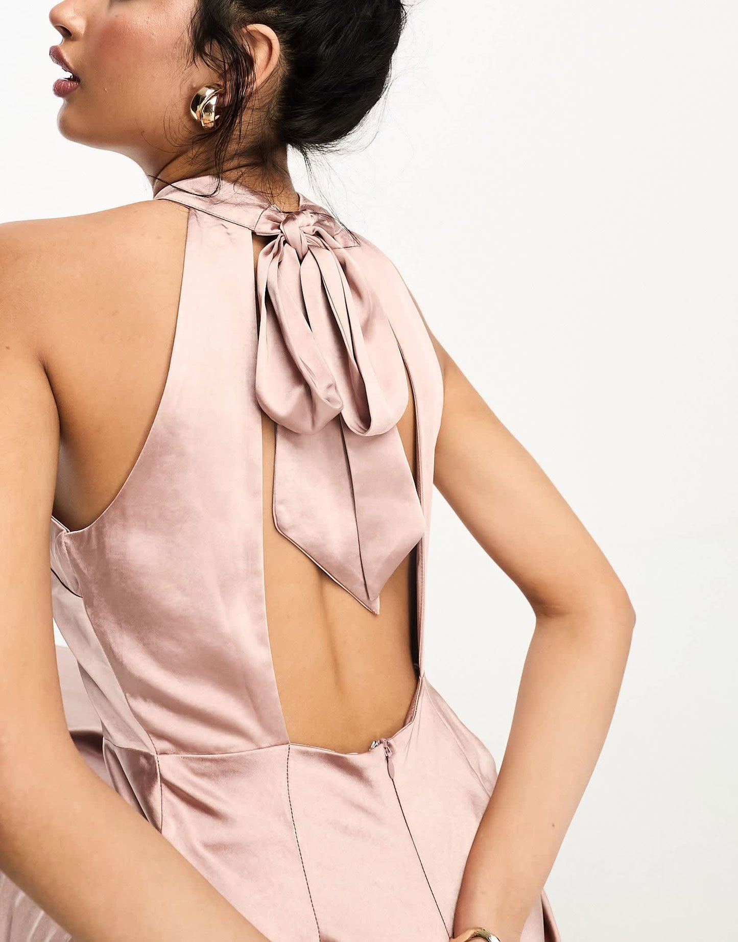 Six Stories Bridesmaids halter neck satin maxi dress in rose