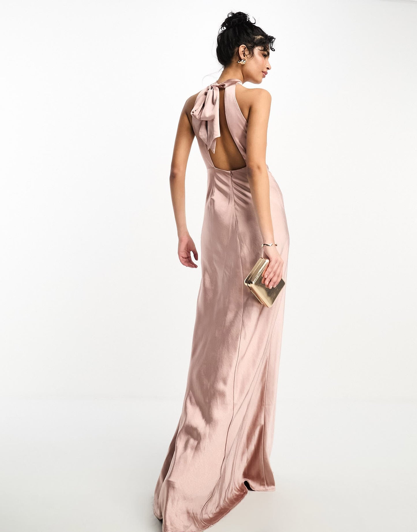 Six Stories Bridesmaids halter neck satin maxi dress in rose