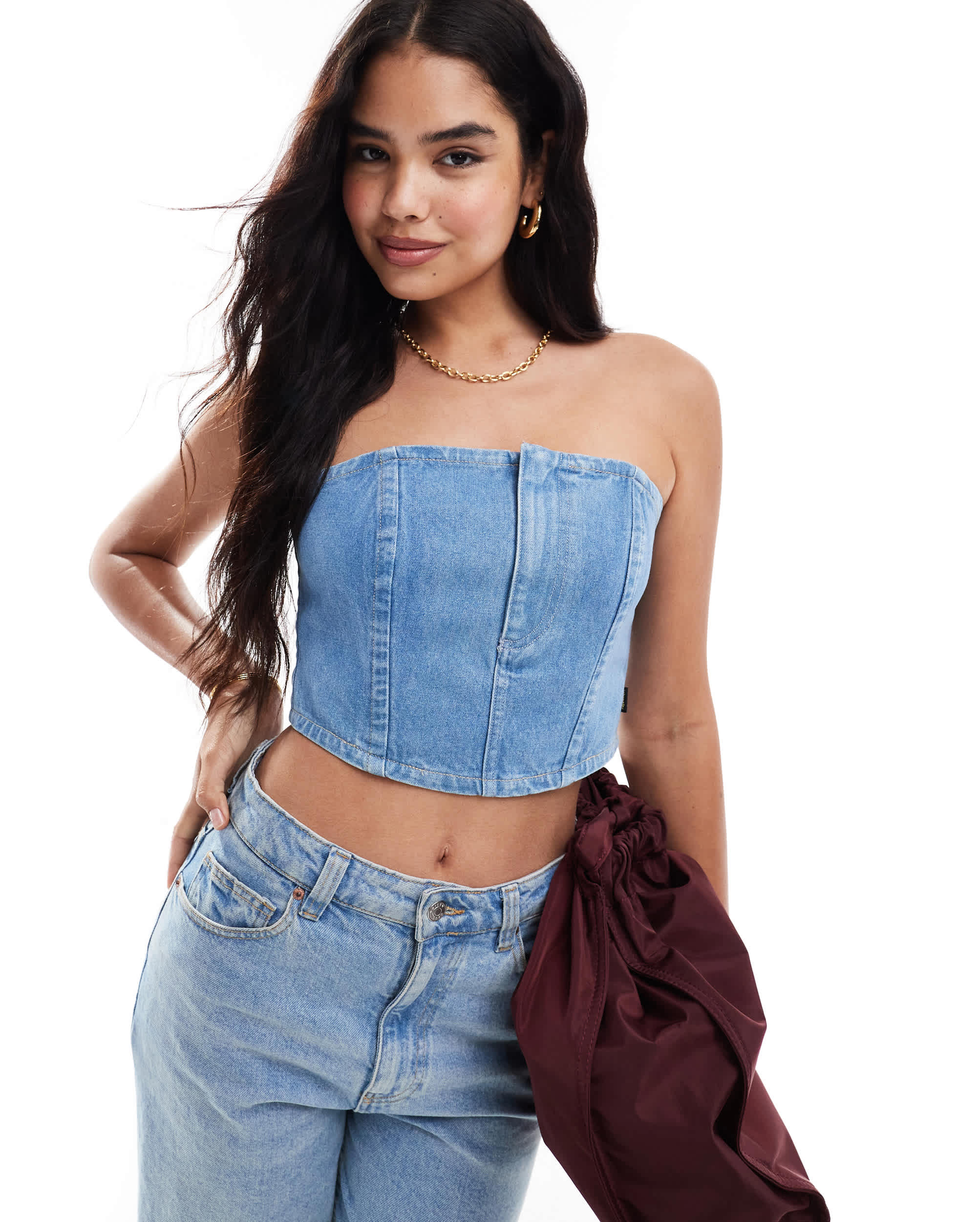 Wrangler denim corset top in light blue