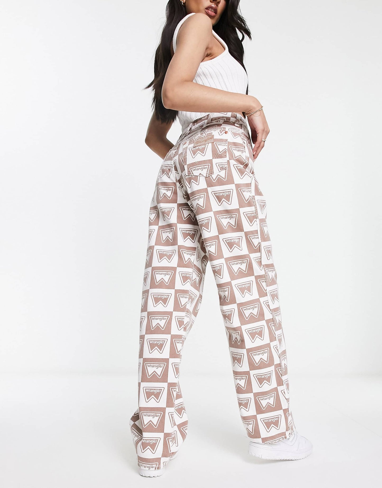 Wrangler mom relaxed fit all over monogram print jeans in brown