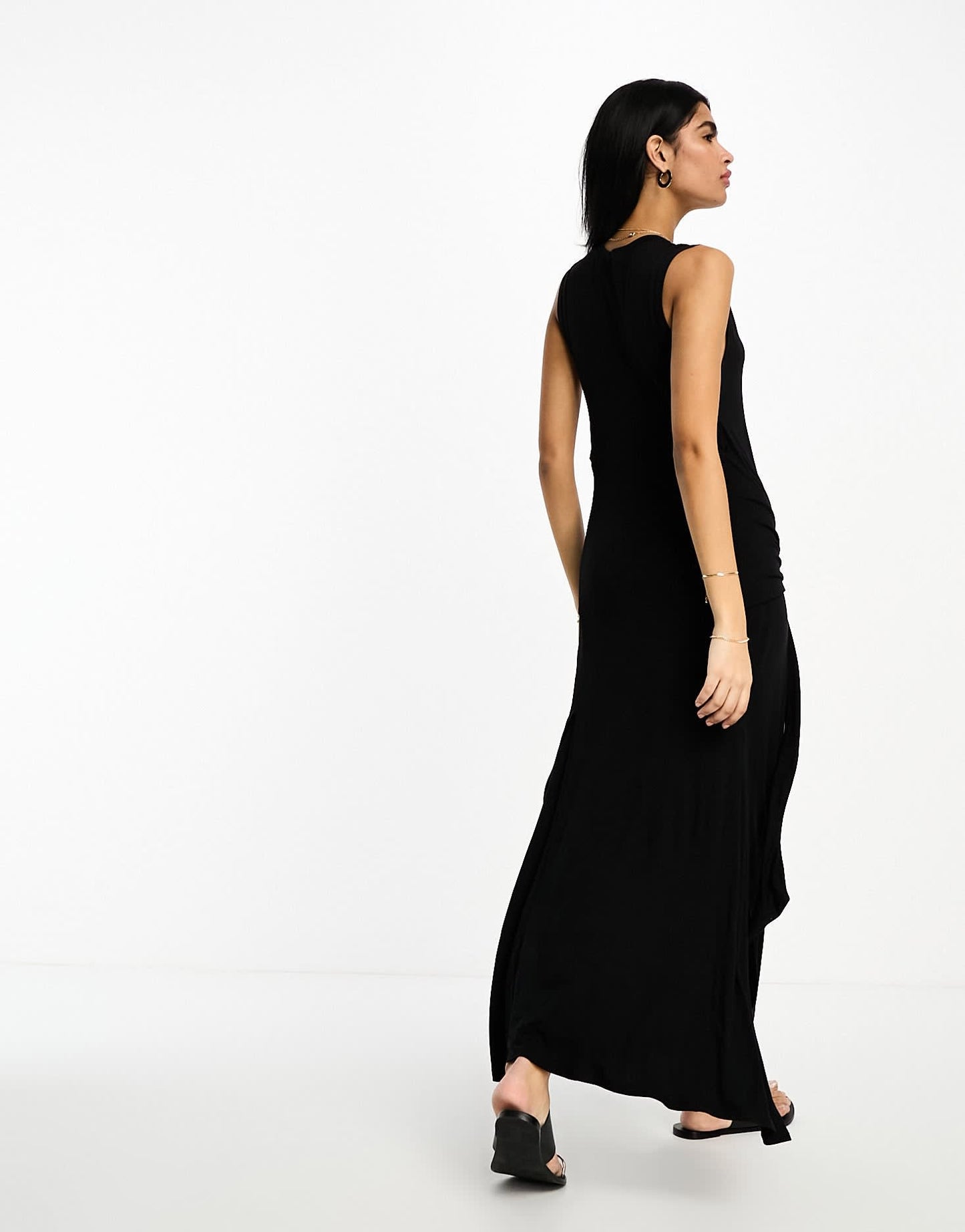 ASOS DESIGN crew neck sleeveless maxi dress with sarong tie skirt in black