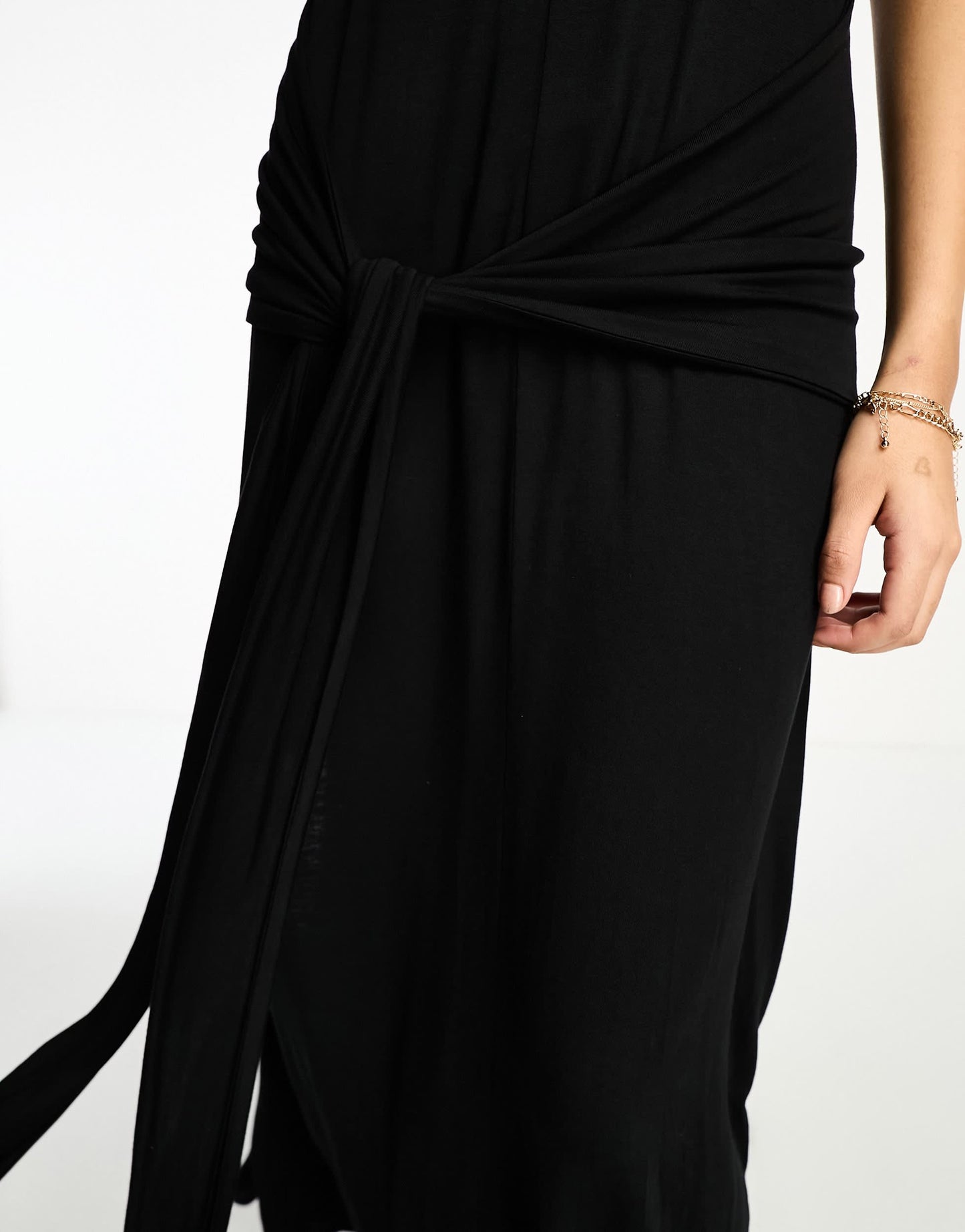 ASOS DESIGN crew neck sleeveless maxi dress with sarong tie skirt in black