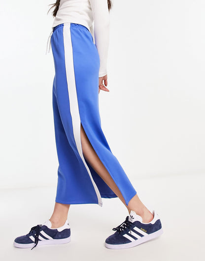 Bershka contrast panel track midi skirt in blue