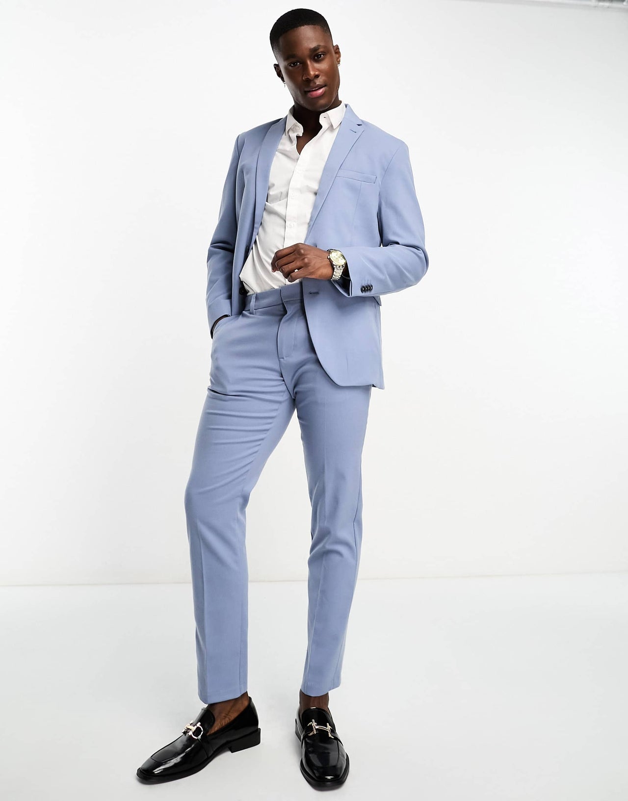 New Look single breasted slim suit jacket in light blue - suit 7