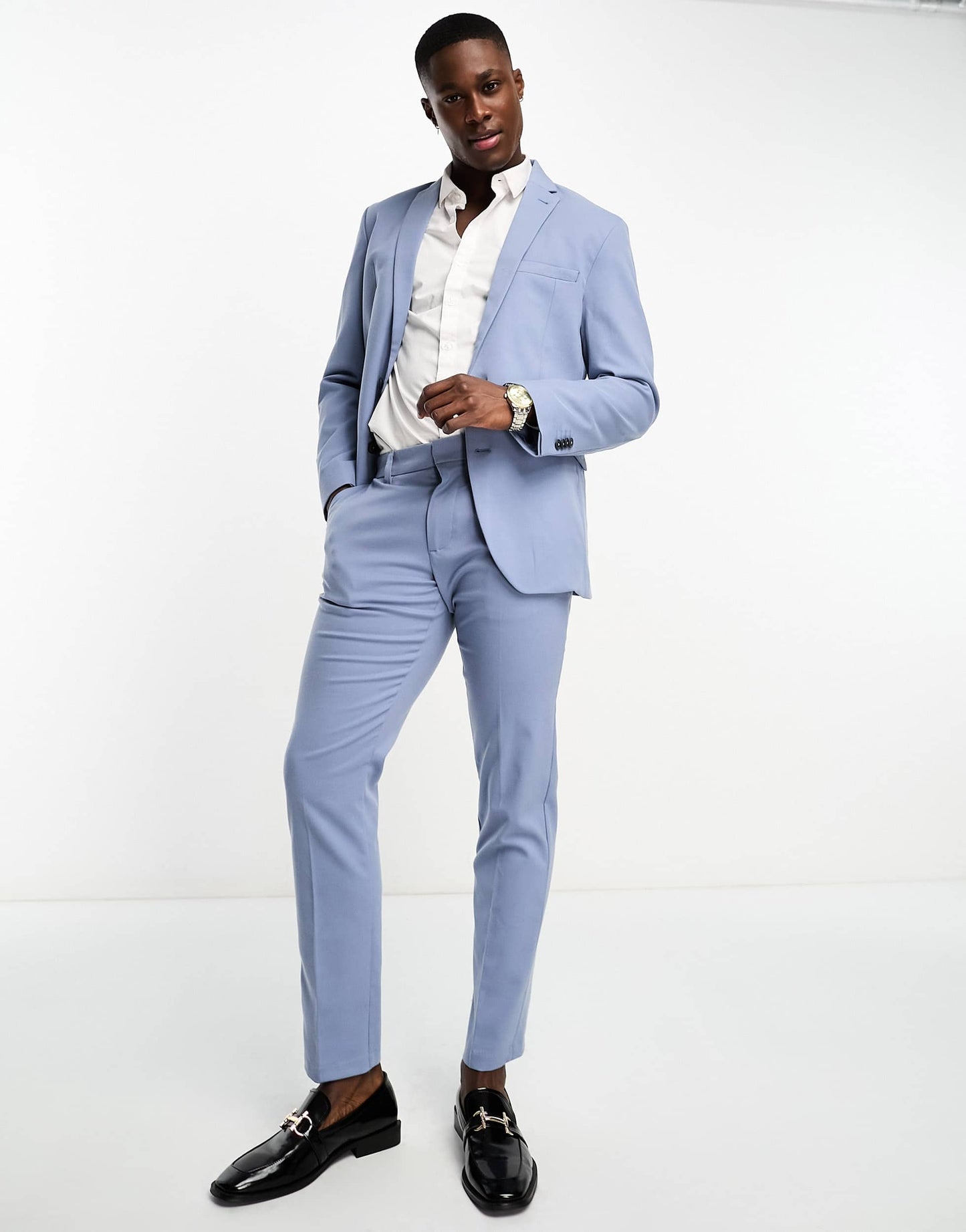 New Look single breasted slim suit jacket in light blue - suit 7