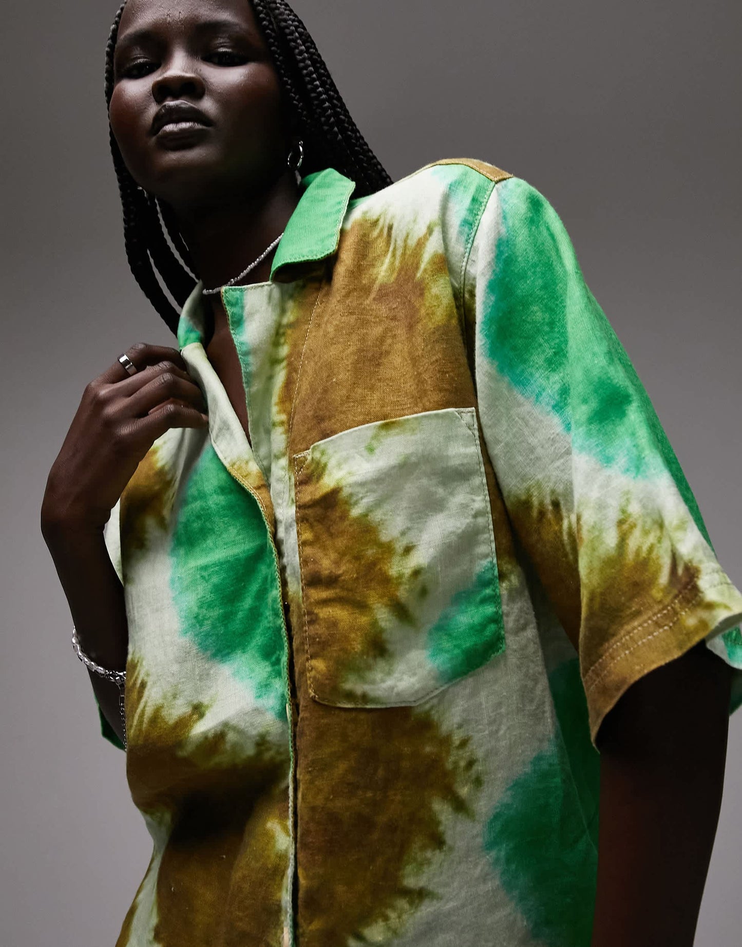 Topshop co-ord tie dye resort shirt in green