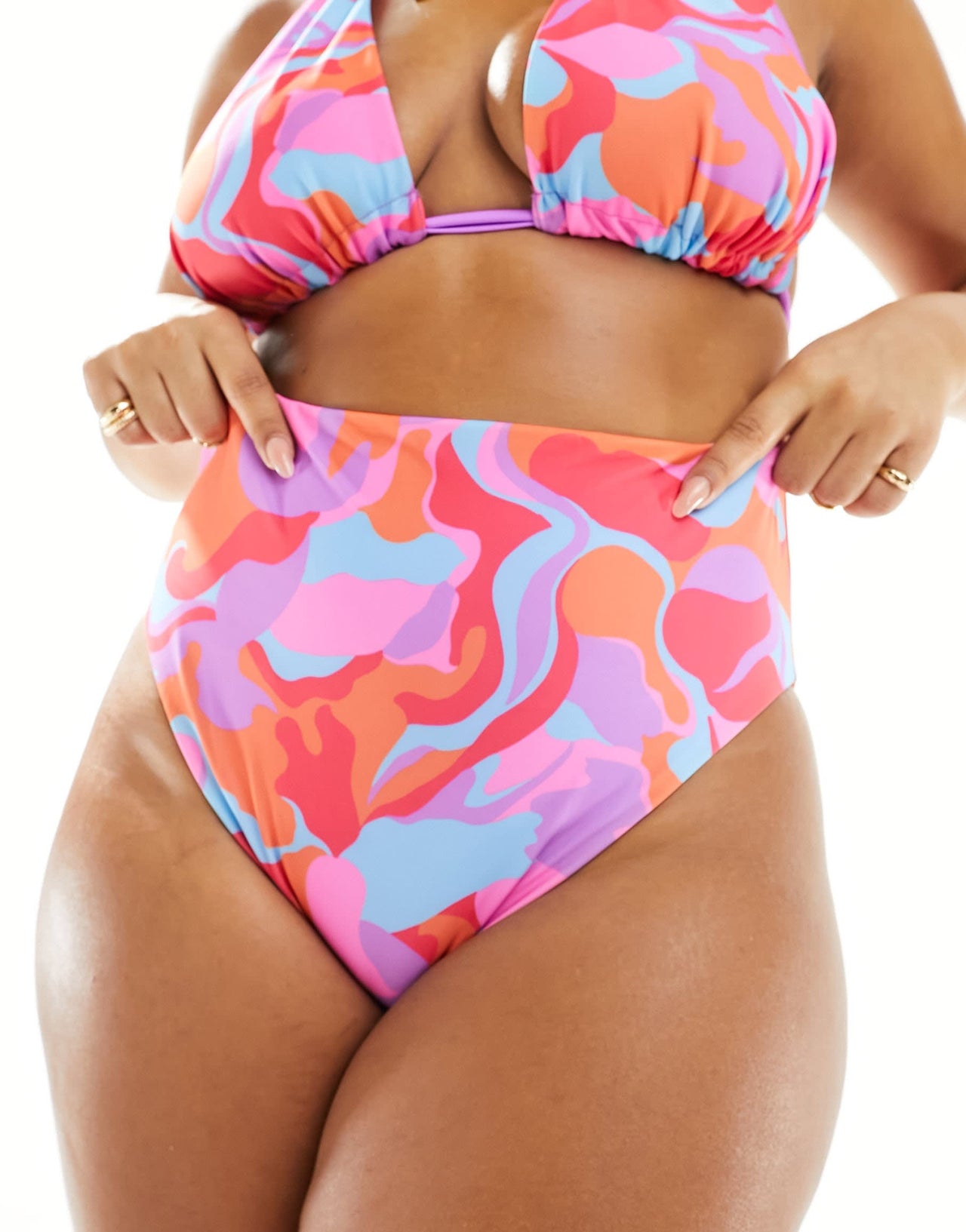 ASOS DESIGN Curve reversible high leg high waist bikini bottom in abstract print
