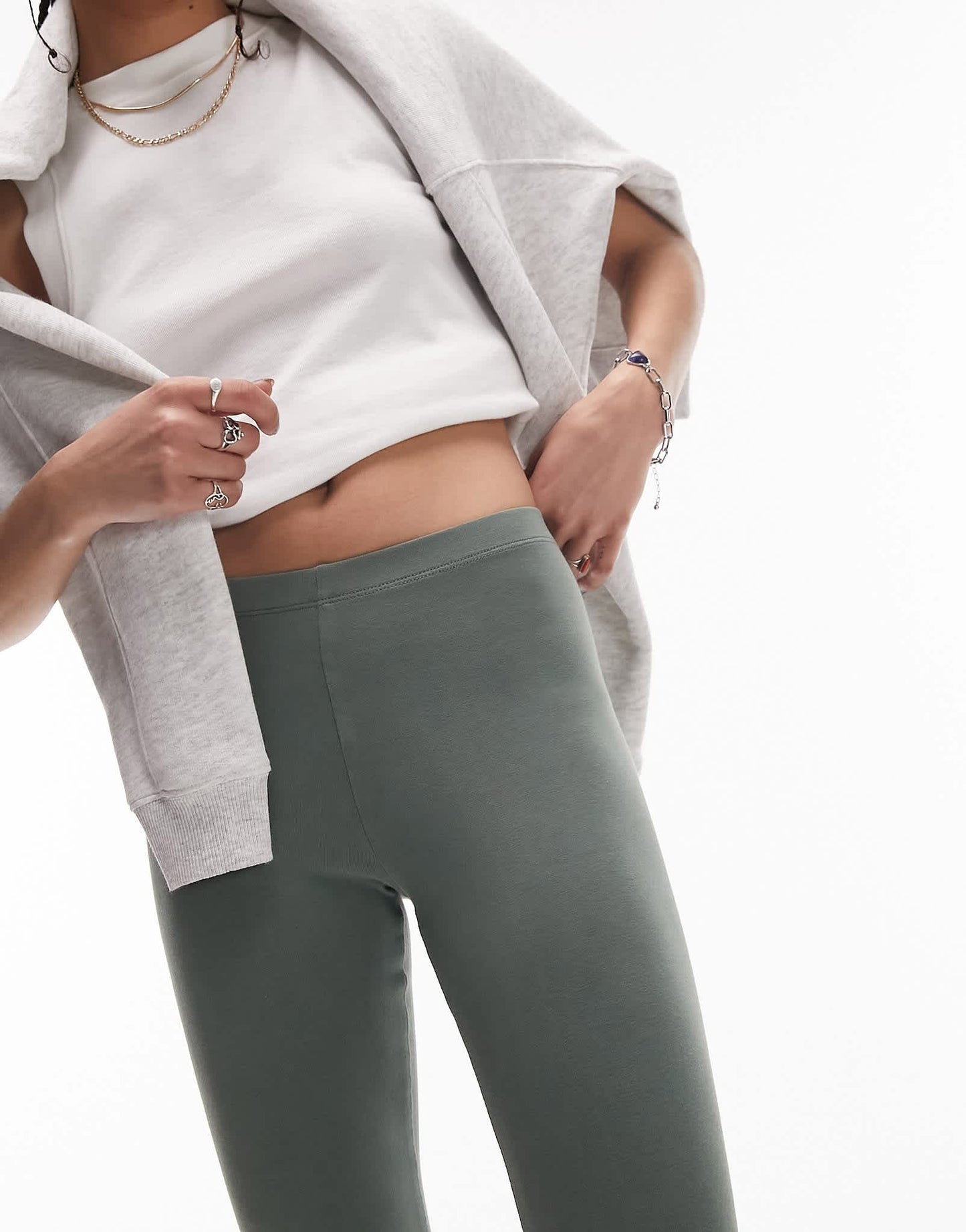 Topshop washed basic legging in pine green