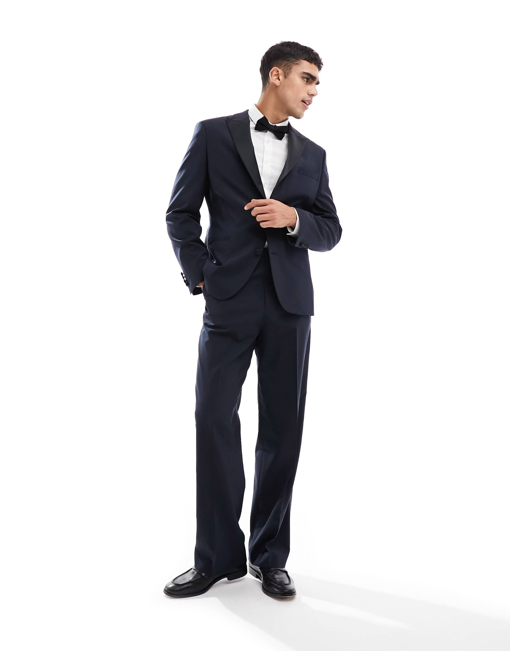 ASOS DESIGN wide tuxedo suit trouser in navy