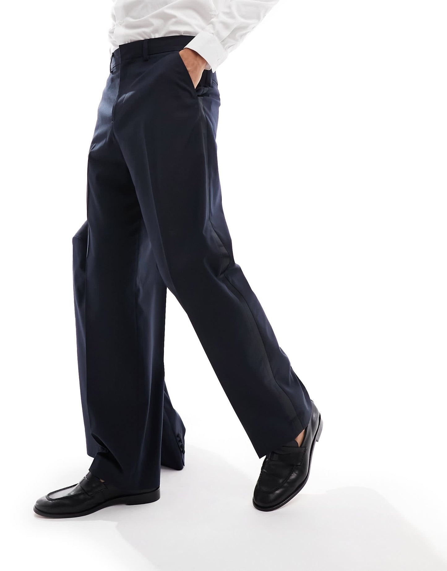ASOS DESIGN wide tuxedo suit trouser in navy