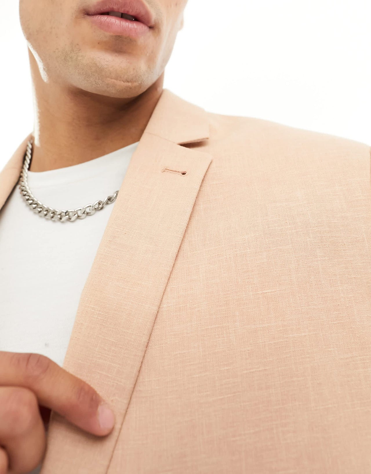 ASOS DESIGN oversized short sleeved suit jacket in slubby texture in peach