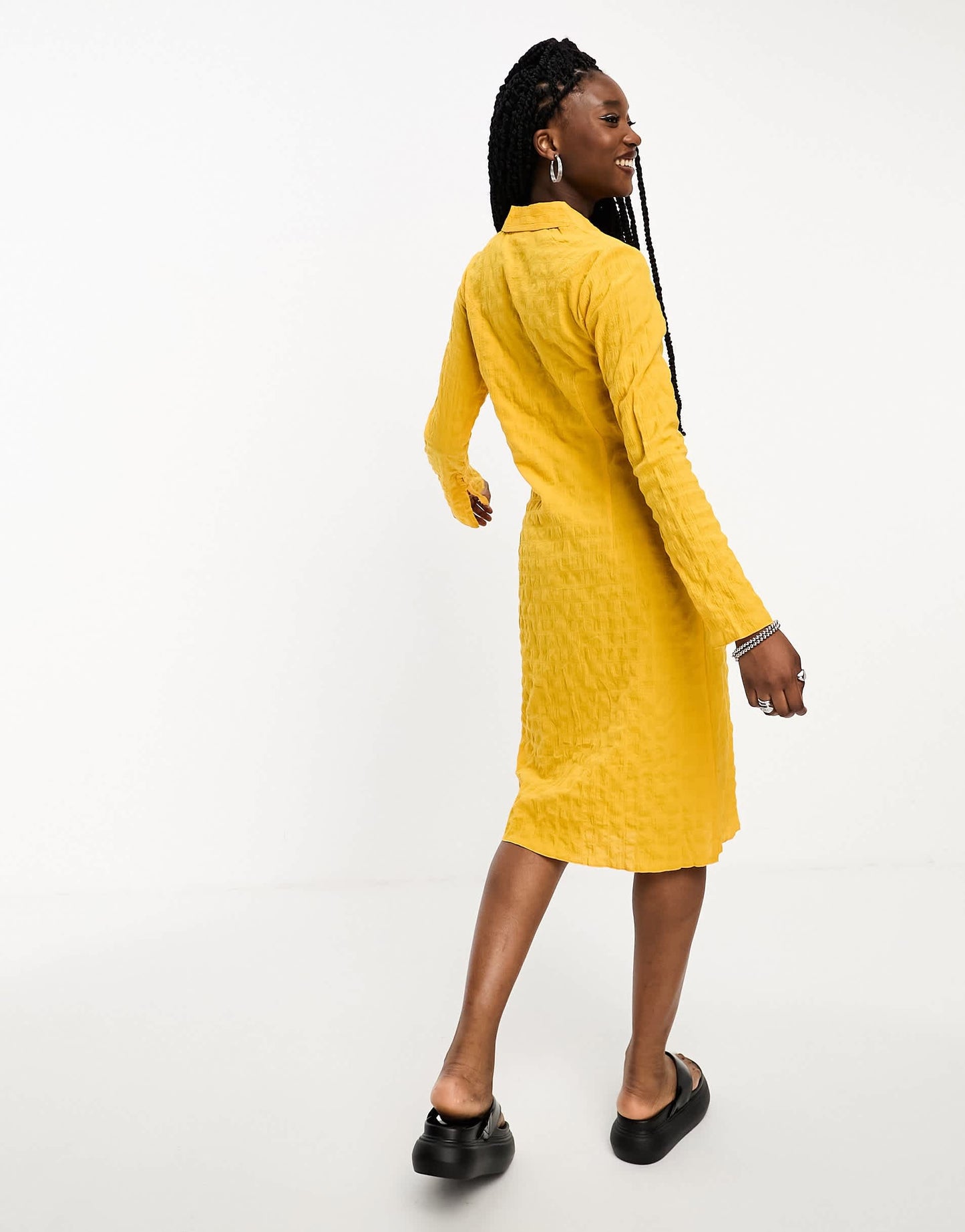 Weekday Smock textured shirt midi dress in yellow