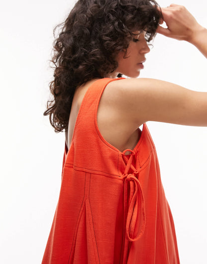 Topshop topstitch mini chuck on dress in orange