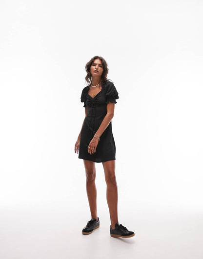 Topshop textured jersey tea dress with back detail in black