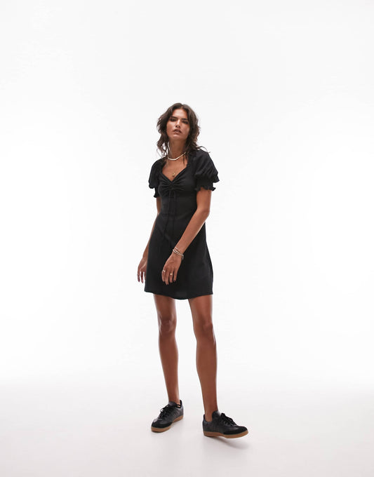 Topshop textured jersey tea dress with back detail in black
