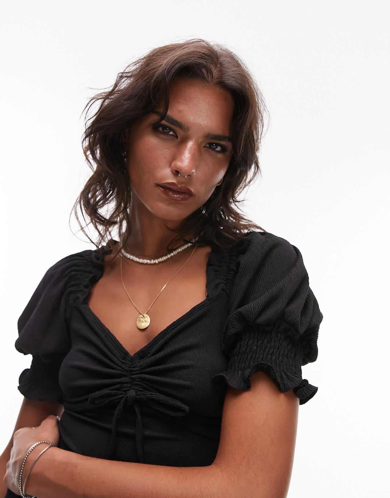 Topshop textured jersey tea dress with back detail in black