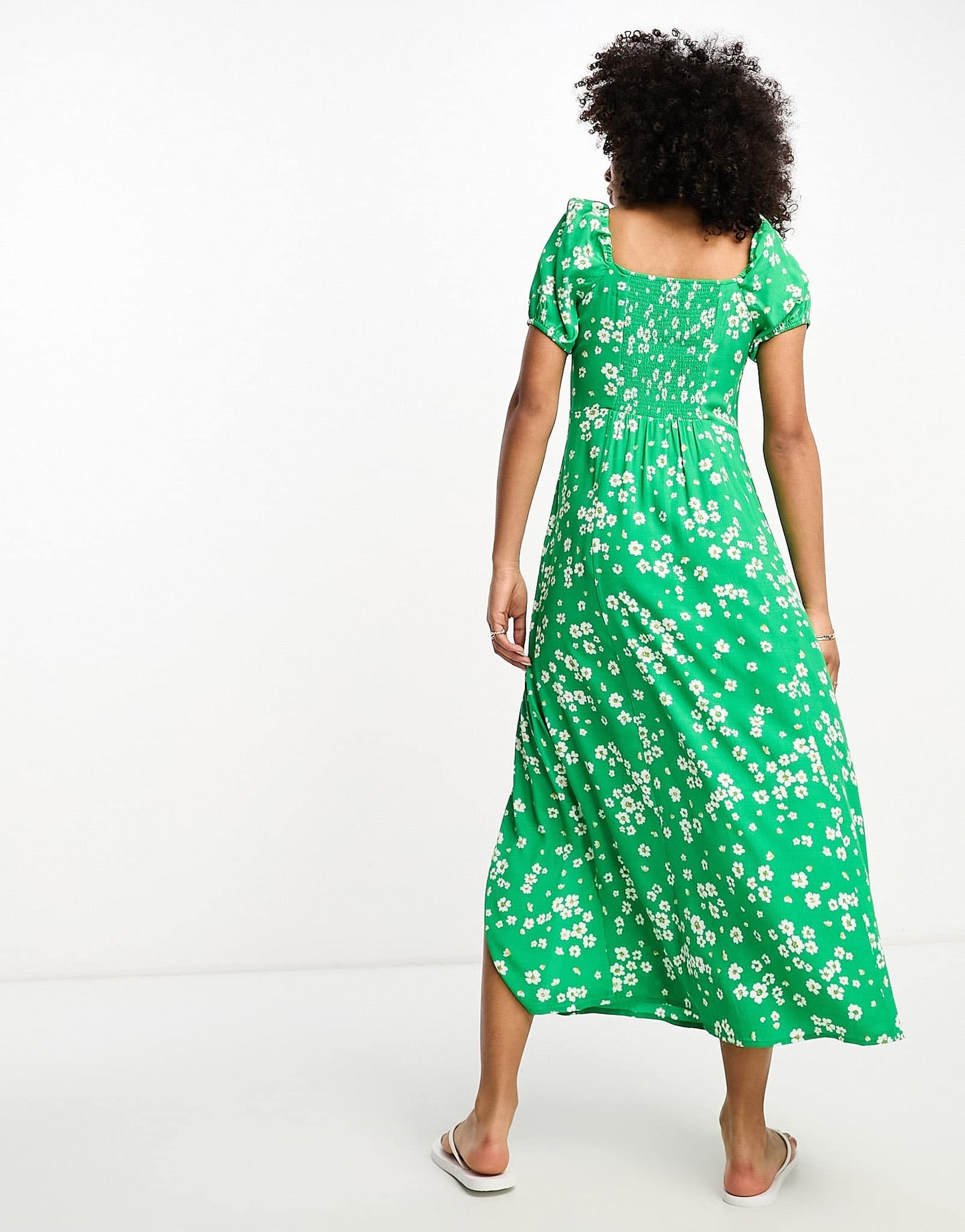 & Other Stories puff sleeve midi dress in green print