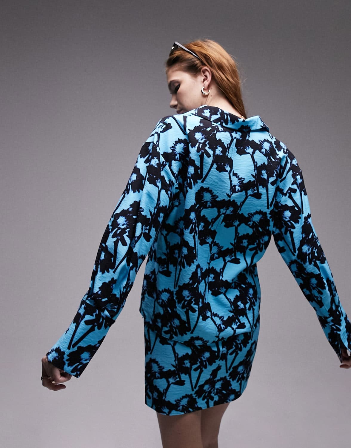 Topshop co-ord long sleeve tie up printed top in turquoise