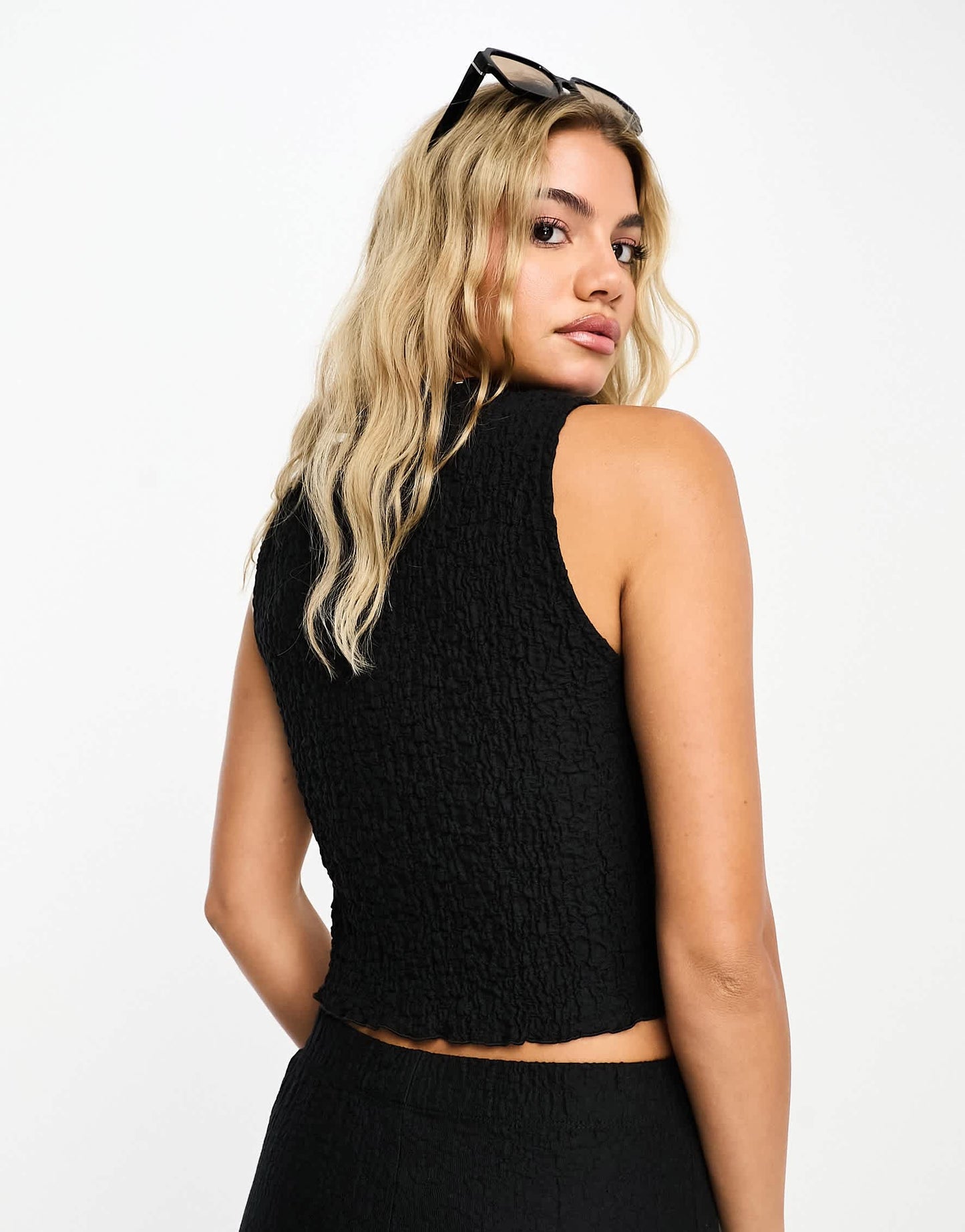 Stradivarius textured co-ord tank top in black