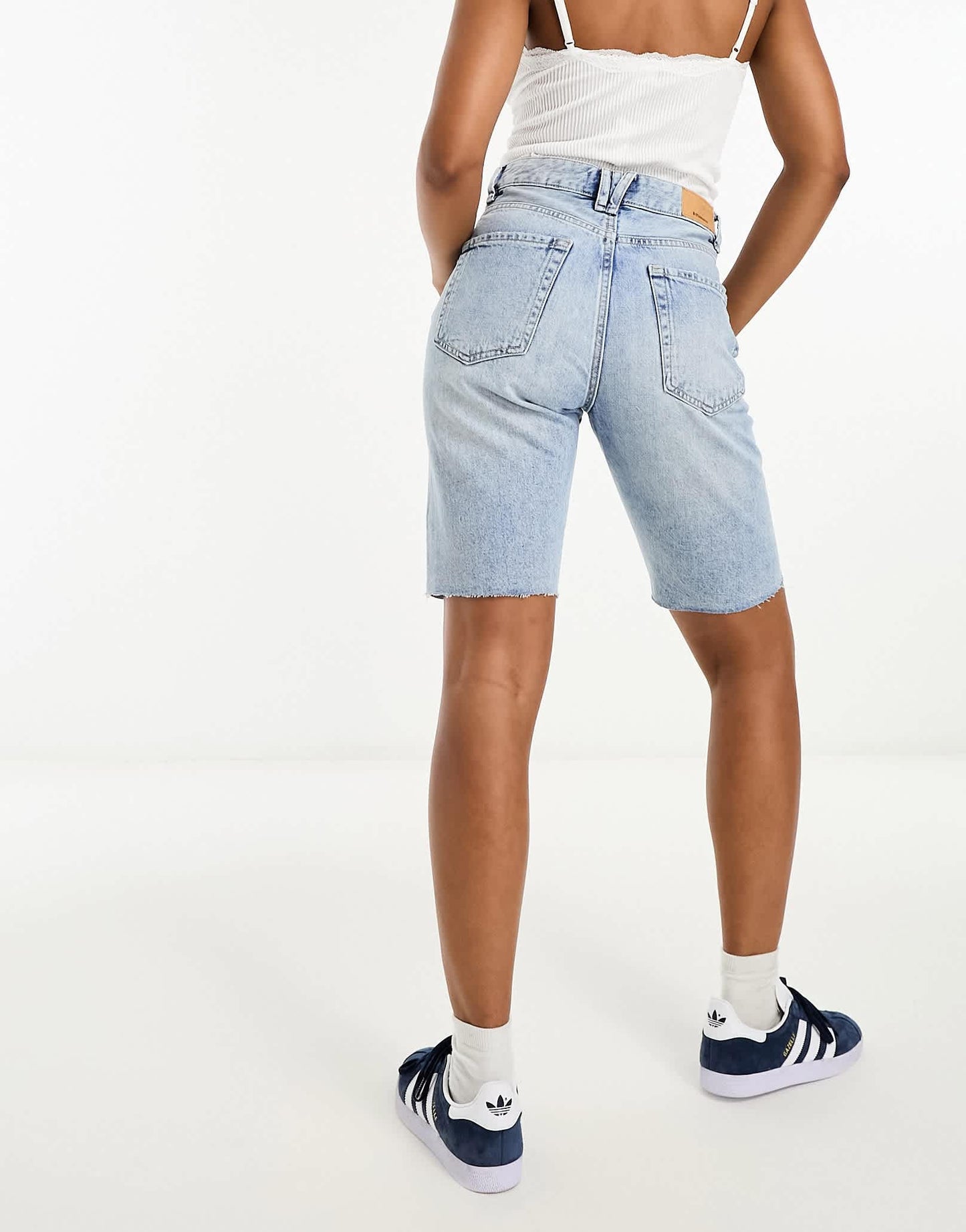 Stradivarius longline denim jort in vintage wash