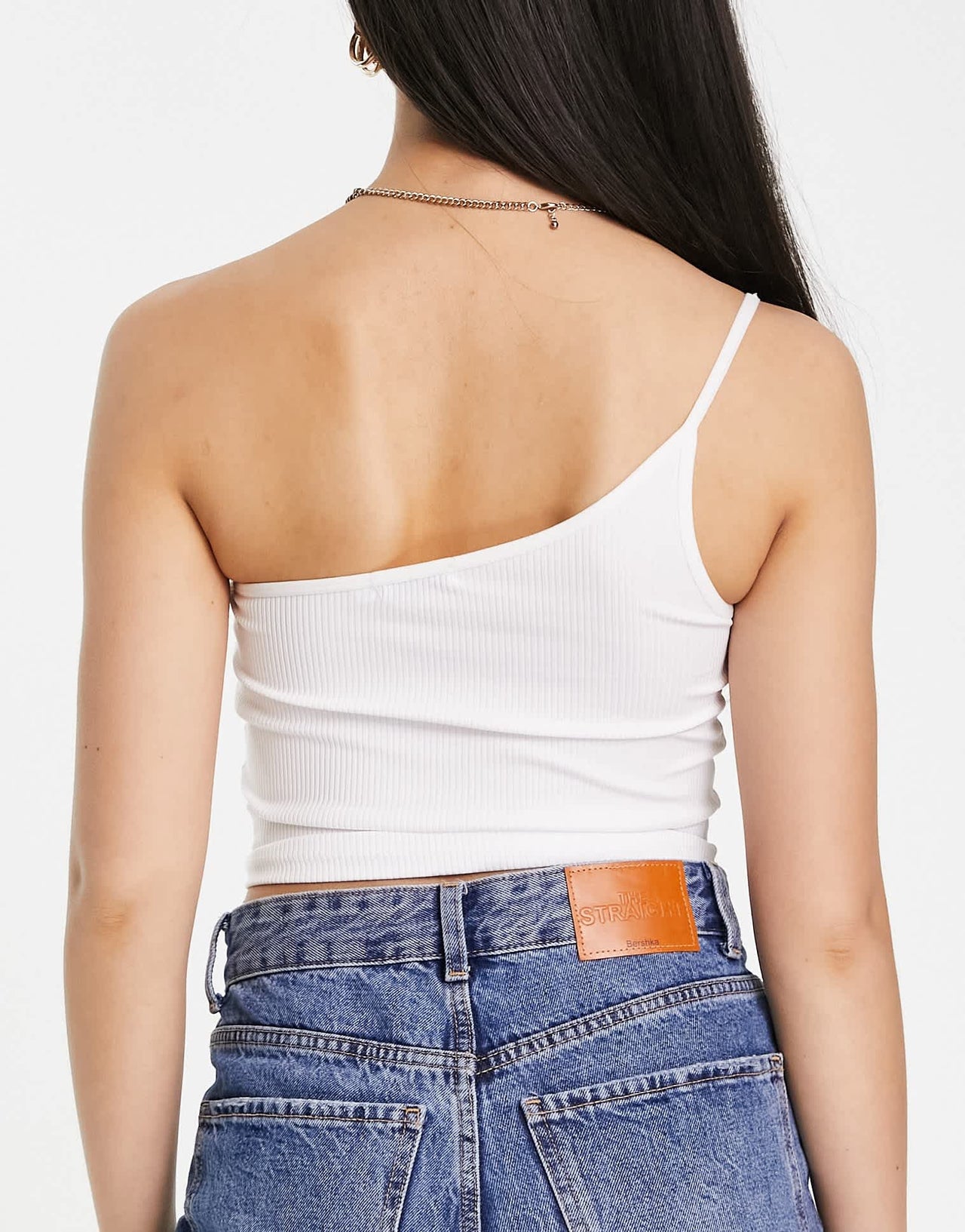 Stradivarius 2 pack 1 shoulder cami top in black and white