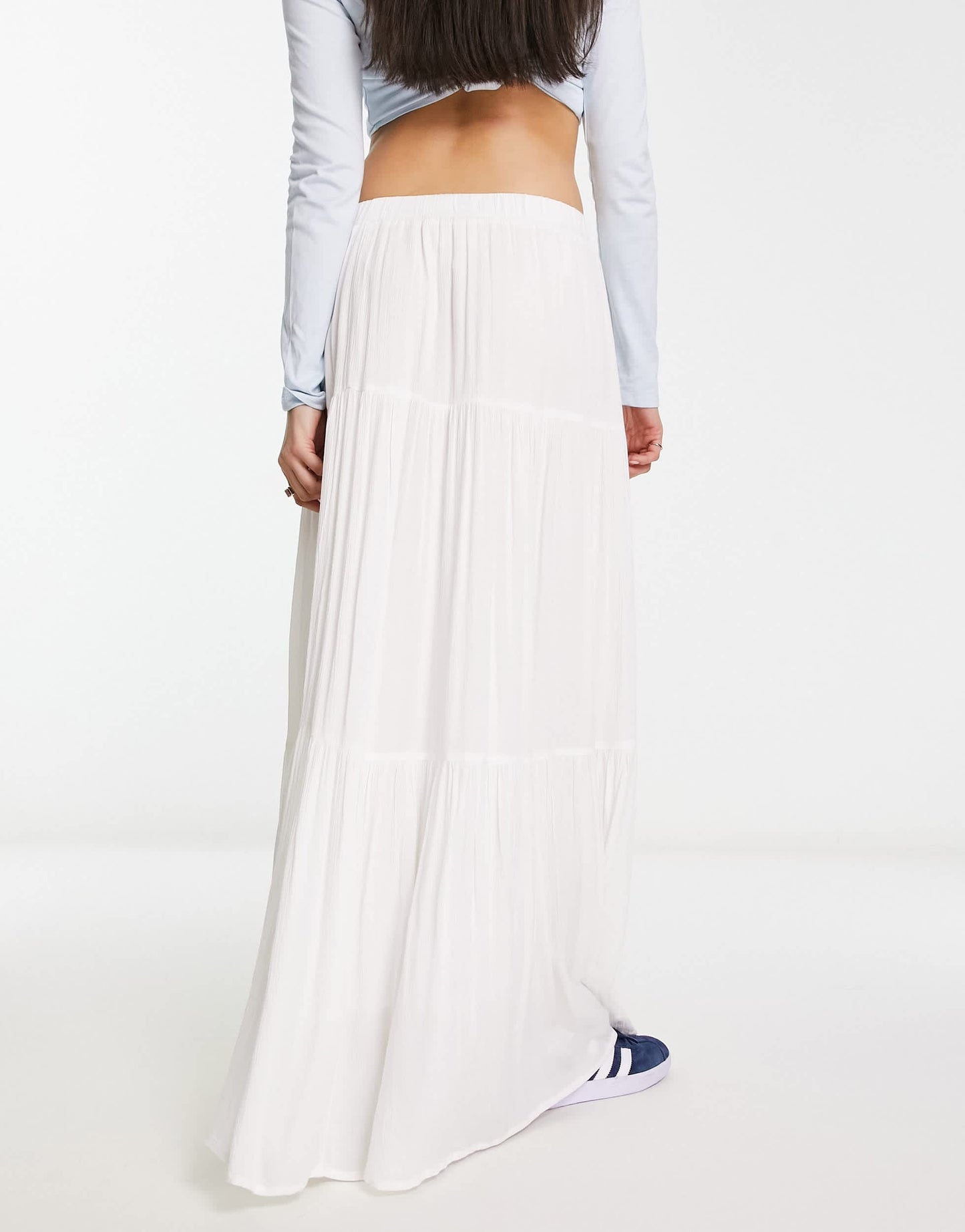 Stradivarius tiered boho co-ord maxi skirt in white