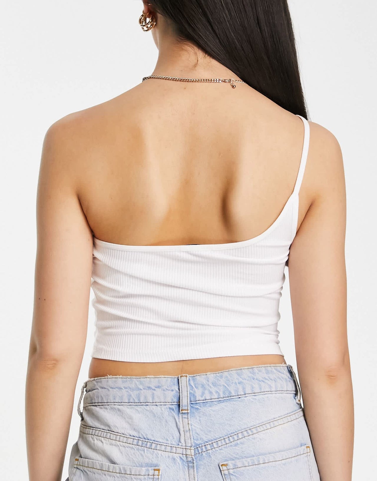 Stradivarius one shoulder cami top 2 pack in stone & white