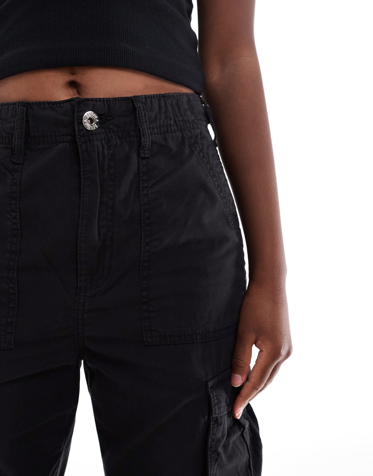 Bershka straight leg cargo trousers in black