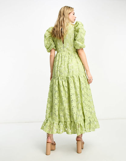 Dream Sister Jane floral embroidered maxi dress in sage green